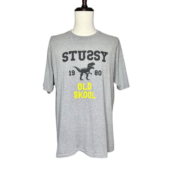 Stussy | Men | Gray Old Skool Dino T-Rex Crew Neck SS Graphic Tee | Size Large - Picture 2 of 10